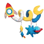 Manhattan Toy Space Themed Rocket Soft Baby Travel Spiral with Baby-safe Mirror, Elastic Pull Cord and Rattle Chime